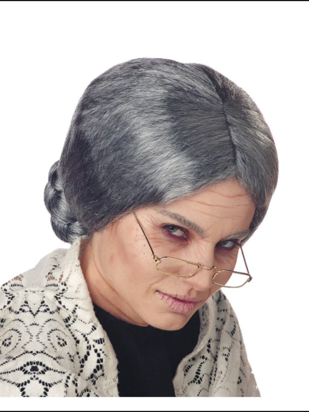 Classic Gray Grandma Wig for Women - Synthetic Gray Hair Halloween Costume